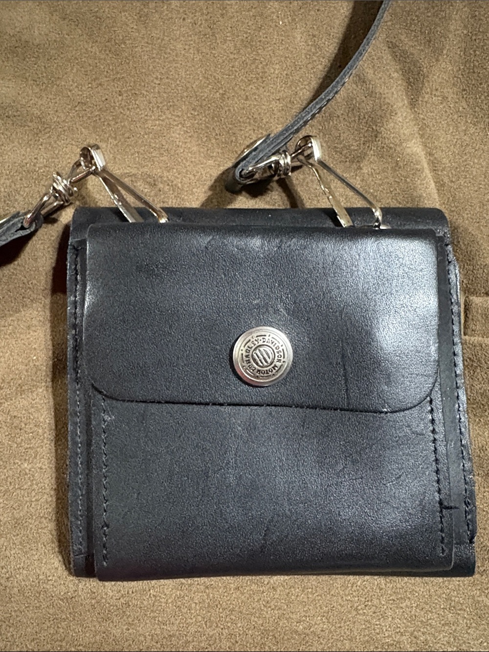 Vintage Harley Davidson Black Leather Crossbody Wallet Bag w/Detachable Strap - Picture 6 of 6
